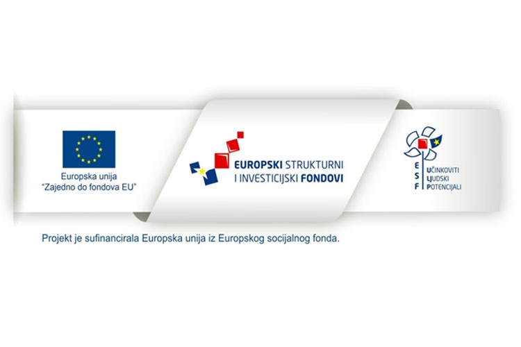 Slika Lenta ESF fonda, s logotipima zastave EU, strukturni i investicijski fondovi i ESF.